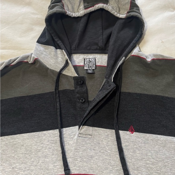 Volcom Men's Black and Gray Striped Hoodie - Picture 3 of 3